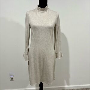 White House Black Market Cream Long Sleeve Holiday Dress
